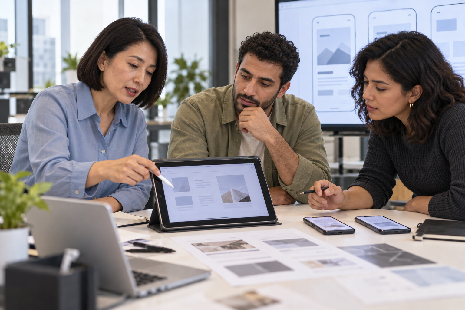 Product specialists reviewing a mobile application experience